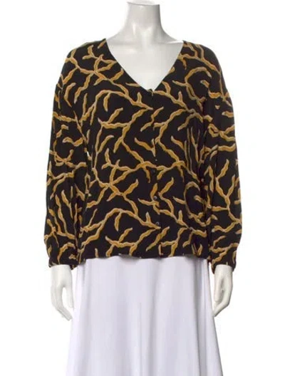 Pre-owned Ba&sh Printed V-neck Blouse In Black/yellow