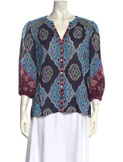 Pre-owned Ba&sh Printed V-neck Blouse In Blue