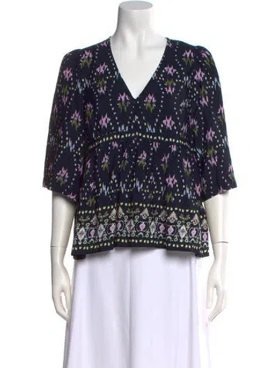 Pre-owned Ba&sh Printed V-neck Blouse In Blue