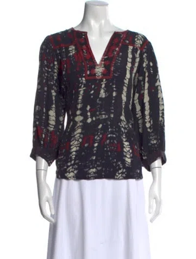 Pre-owned Ba&sh Printed V-neck Blouse In Blue