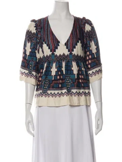 Pre-owned Ba&sh Printed V-neck Blouse In Blue