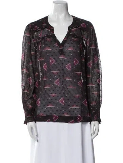 Pre-owned Ba&sh Printed V-neck Blouse In Brown