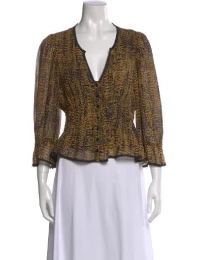 Pre-owned Ba&sh Printed V-neck Blouse In Brown