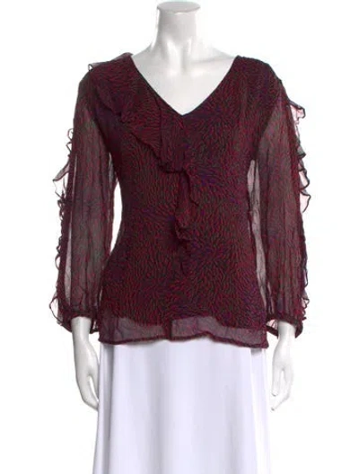 Pre-owned Ba&sh Printed V-neck Blouse In Burgundy