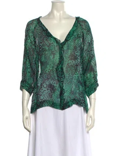 Pre-owned Ba&sh Printed V-neck Blouse In Green