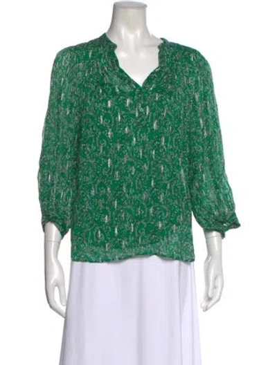 Pre-owned Ba&sh Printed V-neck Blouse In Green