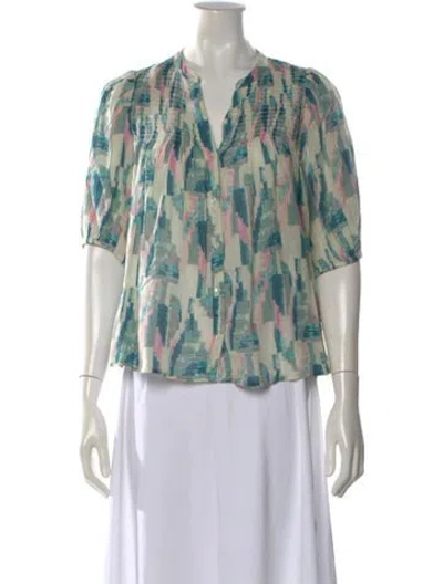 Pre-owned Ba&sh Printed V-neck Blouse In Green