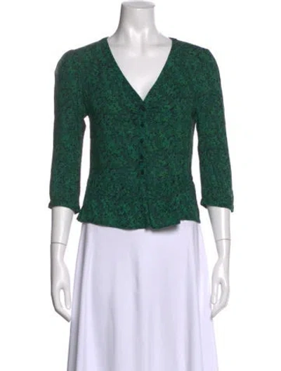 Pre-owned Ba&sh Printed V-neck Blouse In Green