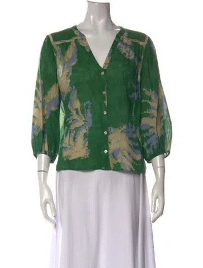 Pre-owned Ba&sh Printed V-neck Blouse In Green