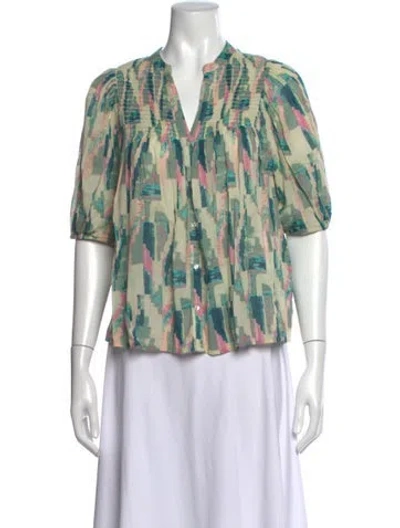 Pre-owned Ba&sh Printed V-neck Blouse In Green