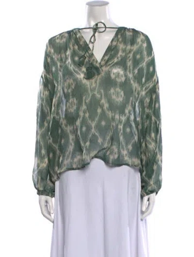Pre-owned Ba&sh Printed V-neck Blouse In Green