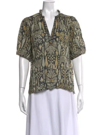 Pre-owned Ba&sh Printed V-neck Blouse In Green