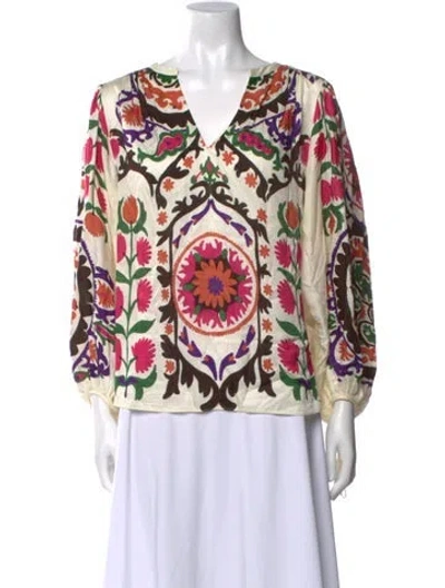 Pre-owned Ba&sh Printed V-neck Blouse In Neutral