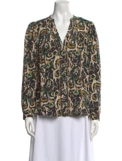 Pre-owned Ba&sh Printed V-neck Blouse In Neutral
