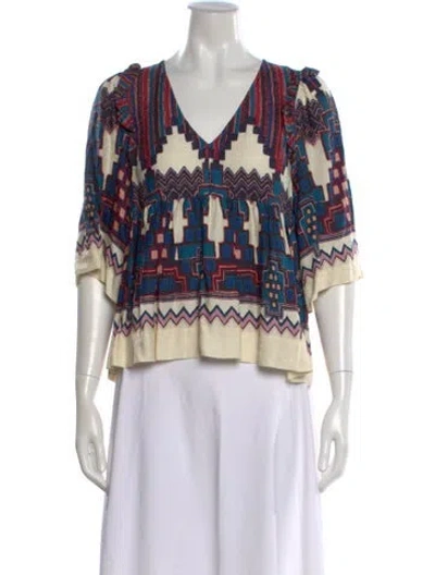 Pre-owned Ba&sh Printed V-neck Blouse In Neutral