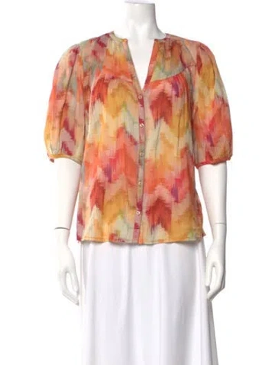 Pre-owned Ba&sh Printed V-neck Blouse In Orange
