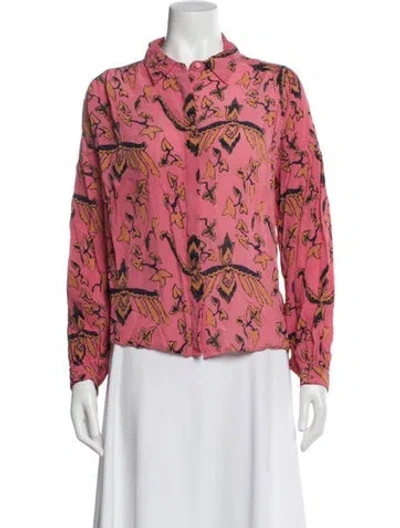 Pre-owned Ba&sh Printed V-neck Blouse In Pink