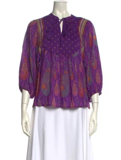 Pre-owned Ba&sh Printed V-neck Blouse In Purple