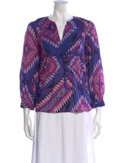 Pre-owned Ba&sh Printed V-neck Blouse In Purple