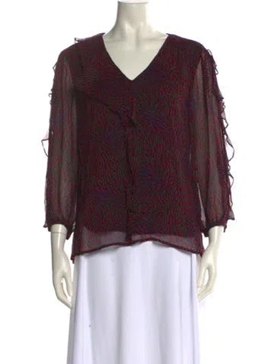 Pre-owned Ba&sh Printed V-neck Blouse In Red