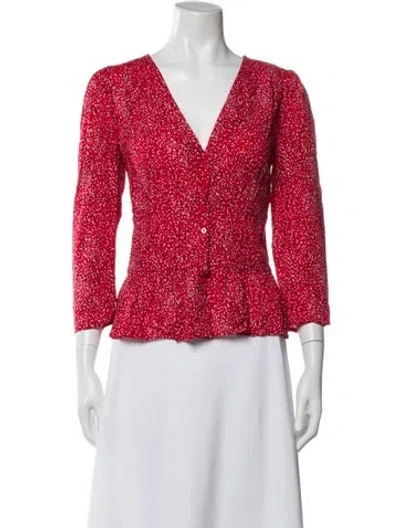 Pre-owned Ba&sh Printed V-neck Blouse In Red