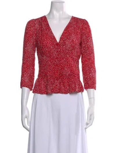 Pre-owned Ba&sh Printed V-neck Blouse In Red