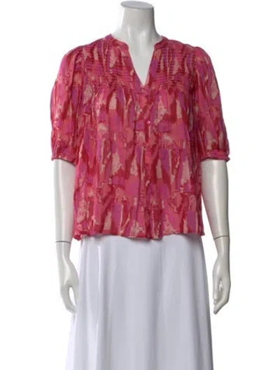 Pre-owned Ba&sh Printed V-neck Blouse In Red