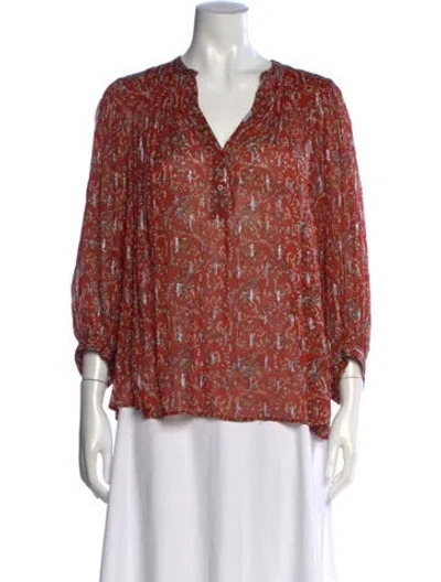 Pre-owned Ba&sh Printed V-neck Blouse In Red
