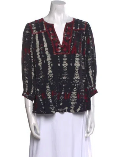 Pre-owned Ba&sh Printed V-neck Blouse W/ Tags In Blue