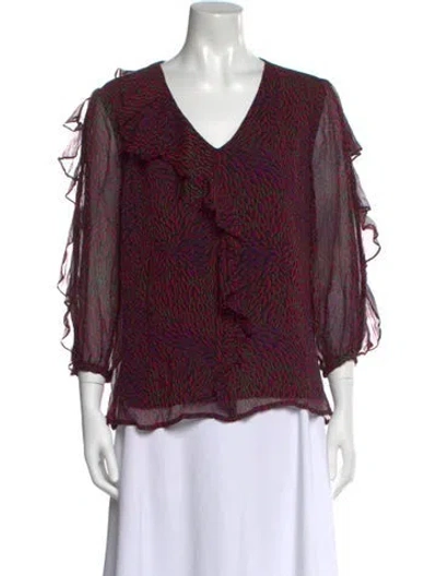 Pre-owned Ba&sh Printed V-neck Blouse W/ Tags In Purple
