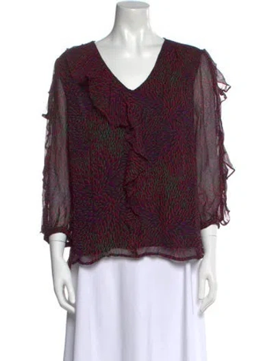 Pre-owned Ba&sh Printed V-neck Blouse W/ Tags In Purple