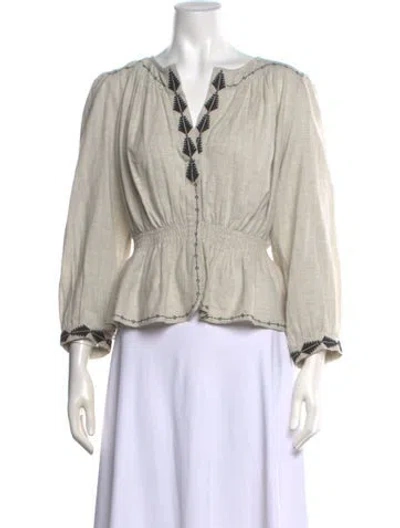 Pre-owned Ba&sh Printed V-neck Blouse In White