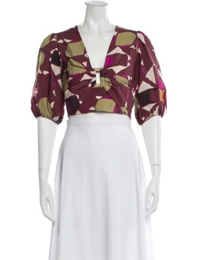Pre-owned Ba&sh Printed V-neck Crop Top In Burgundy
