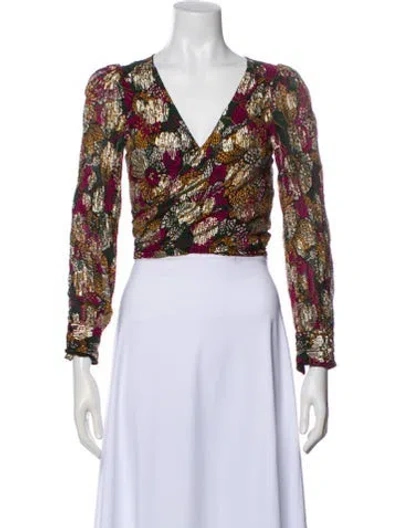 Pre-owned Ba&sh Printed V-neck Crop Top In Multi