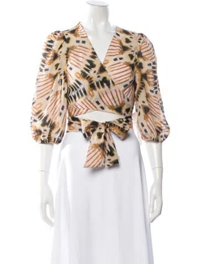 Pre-owned Ba&sh Printed V-neck Crop Top In Neutral