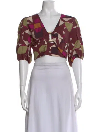 Pre-owned Ba&sh Printed V-neck Crop Top In Pink