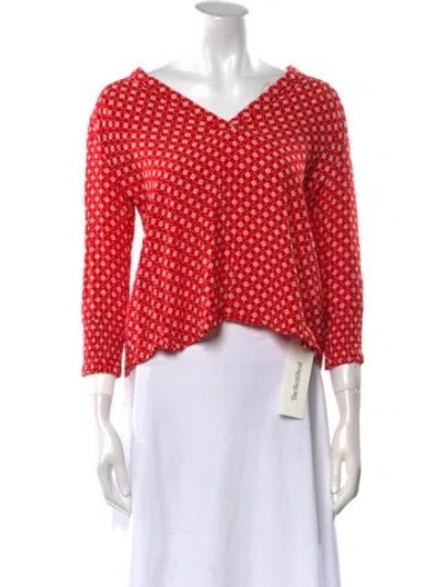 Pre-owned Ba&sh Printed V-neck Crop Top In Red