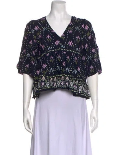 Pre-owned Ba&sh Printed V-neck Crop Top W/ Tags In Blue