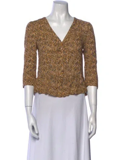 Pre-owned Ba&sh Printed V-neck Crop Top In Yellow