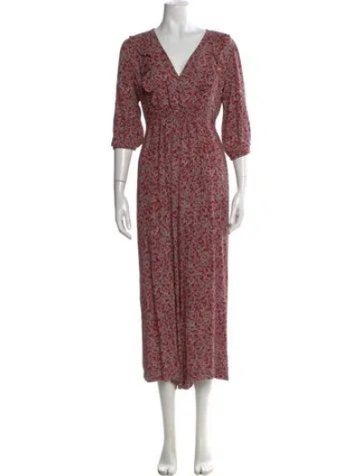 Pre-owned Ba&sh Printed V-neck Jumpsuit In Red