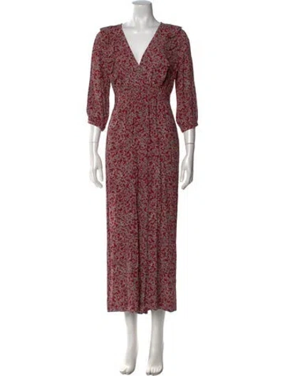 Pre-owned Ba&sh Printed V-neck Jumpsuit W/ Tags In Red