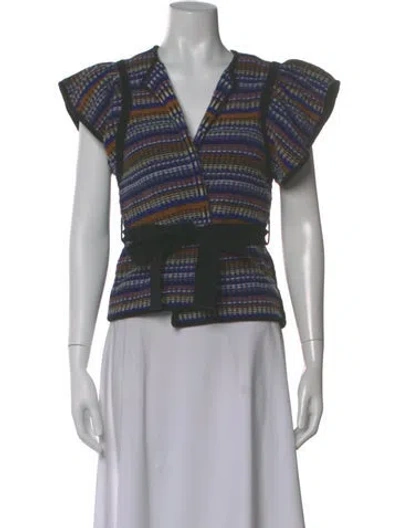 Pre-owned Ba&sh Printed V-neck Sweater In Blue