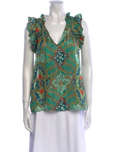 Pre-owned Ba&sh Printed V-neck Sweater In Green