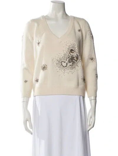 Pre-owned Ba&sh Printed V-neck Sweater In White