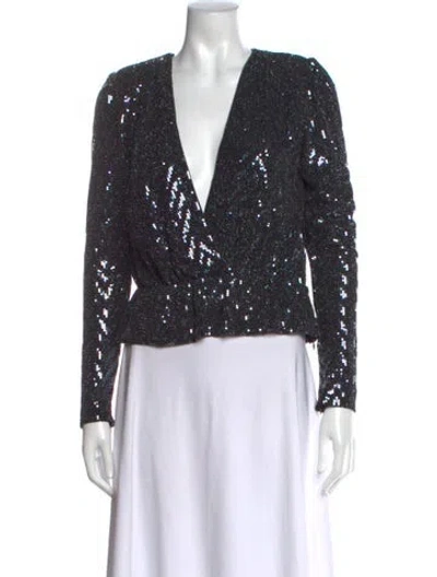 Pre-owned Ba&sh Printed V-neck Top In Black