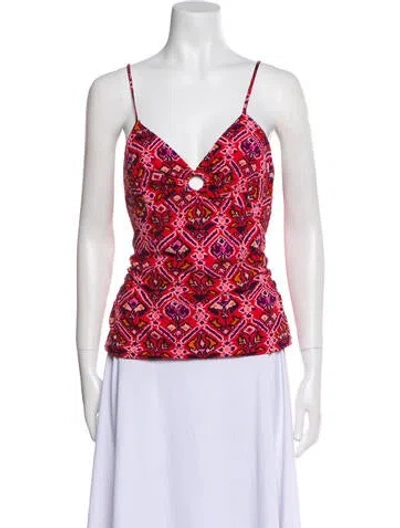 Pre-owned Ba&sh Printed V-neck Top In Red