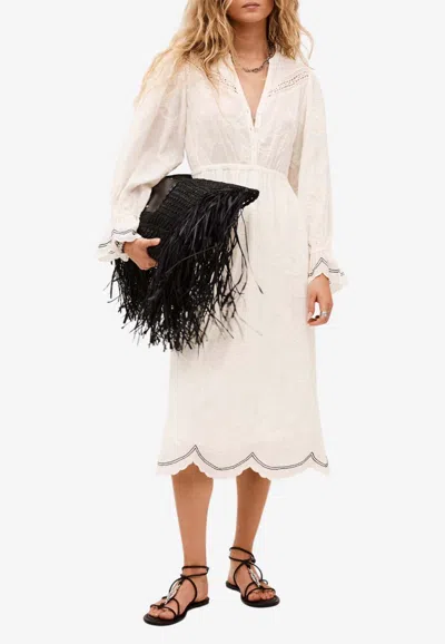 Ba&sh Prisco V-neck Jacquard Midi Dress In Ecru