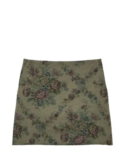 Ba&sh Rhea Floral-tapestry A-line Mini Skirt In Gray