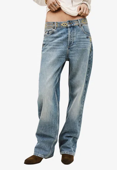Ba&sh Rizie Embroidered Straight Jeans In Blue