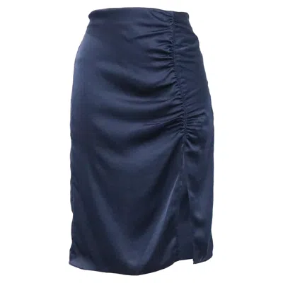 Ba&sh Ba & Sh Ruched Side Slit Mini Skirt In Navy Blue Silk